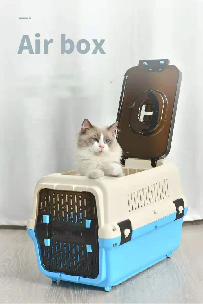 YES4PETS MEDIUM DOG CAT CRATE PET RABBIT CARRIER TRAVEL CAGE WITH TRAY & WINDOW BLUE