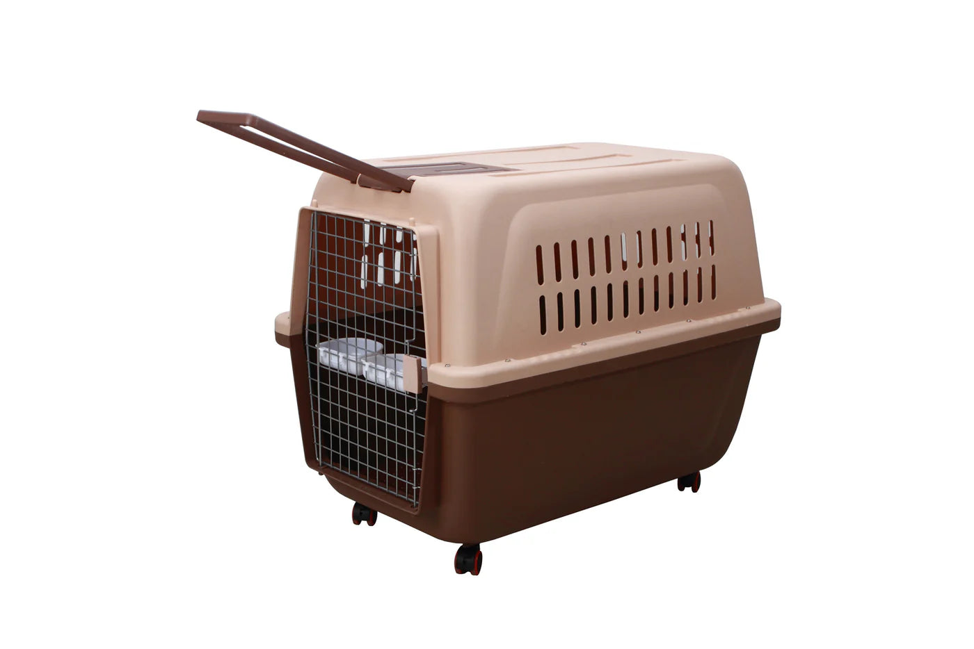 YES4PETS LARGE PLASTIC KENNELS PET CARRIER DOG CAT CAGE CRATE WITH HANDLE AND WHEEL BROWN