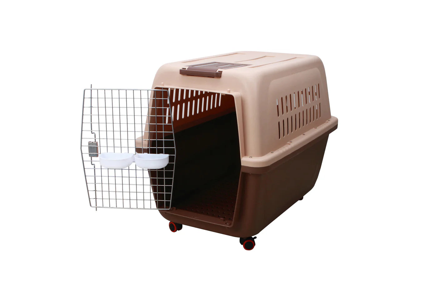 YES4PETS LARGE PLASTIC KENNELS PET CARRIER DOG CAT CAGE CRATE WITH HANDLE AND WHEEL BROWN