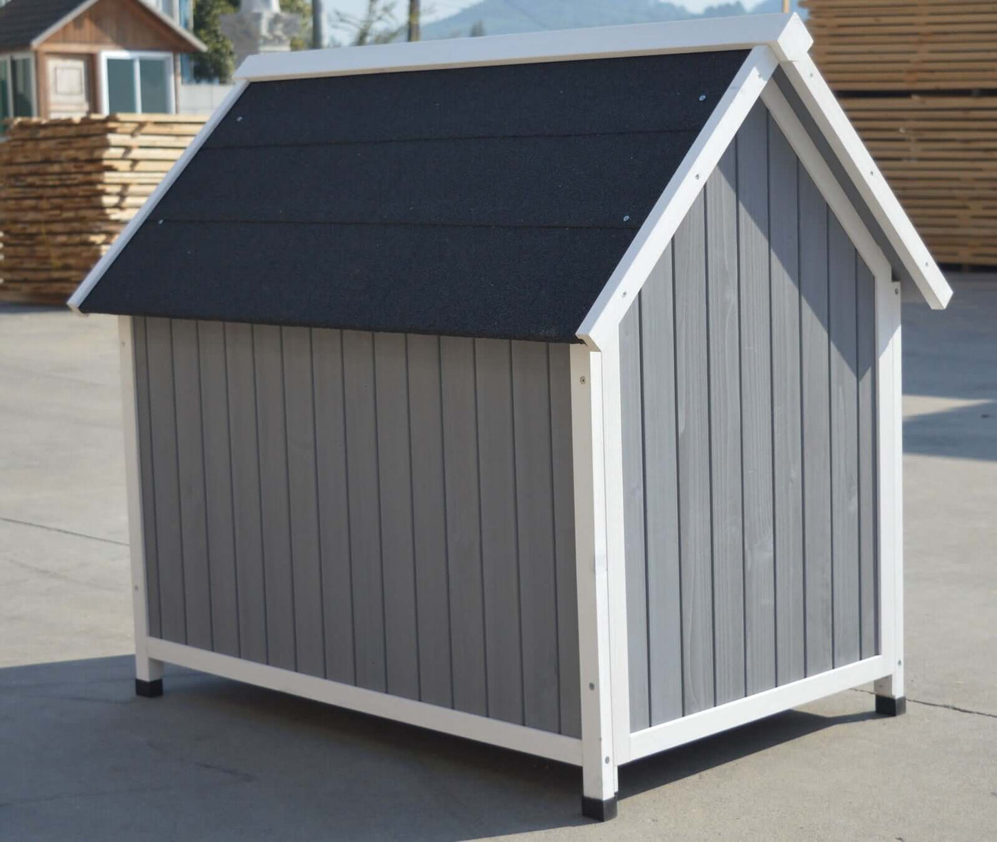 YES4PETS Grey Large Timber Pet Dog Puppy Wooden Cabin Kennel Timber House