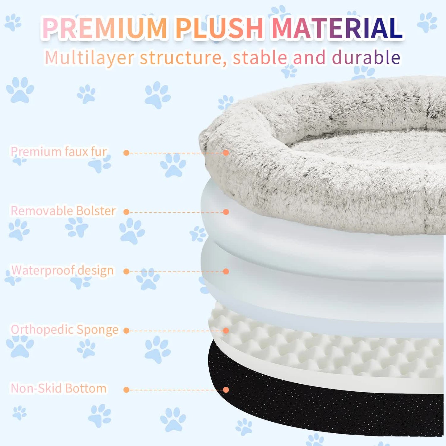 Fluffy Donut-Shaped Pet Bed- Soft, Cozy, and Anti-Anxiety for Dogs and Cats, Machine Washable White Size:S 60*50*18cm