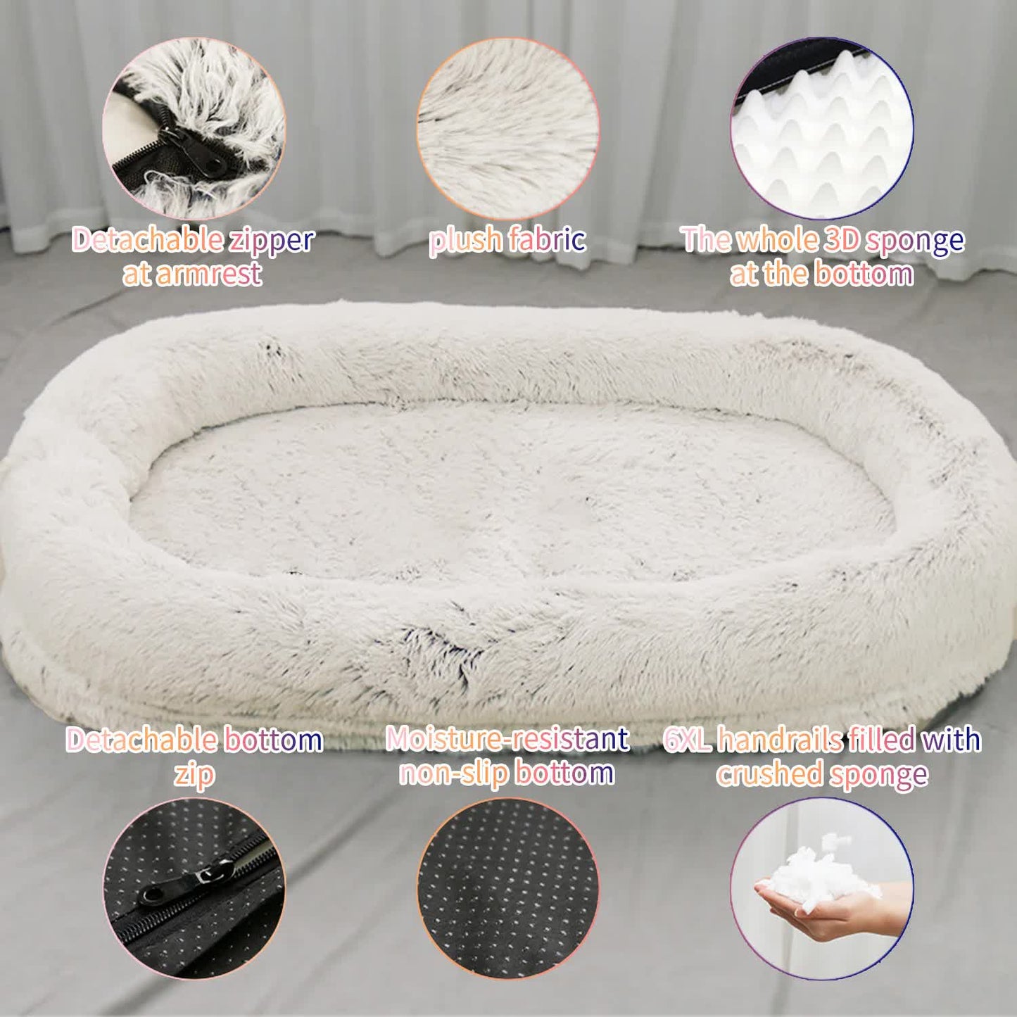 Fluffy Donut-Shaped Pet Bed- Soft, Cozy, and Anti-Anxiety for Dogs and Cats, Machine Washable White Size:S 60*50*18cm