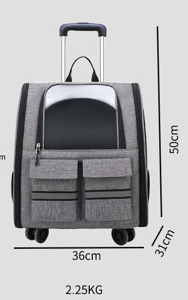Light Blue 3-in-1 Pet Carrier: Rolling Backpack with Collapsible Design