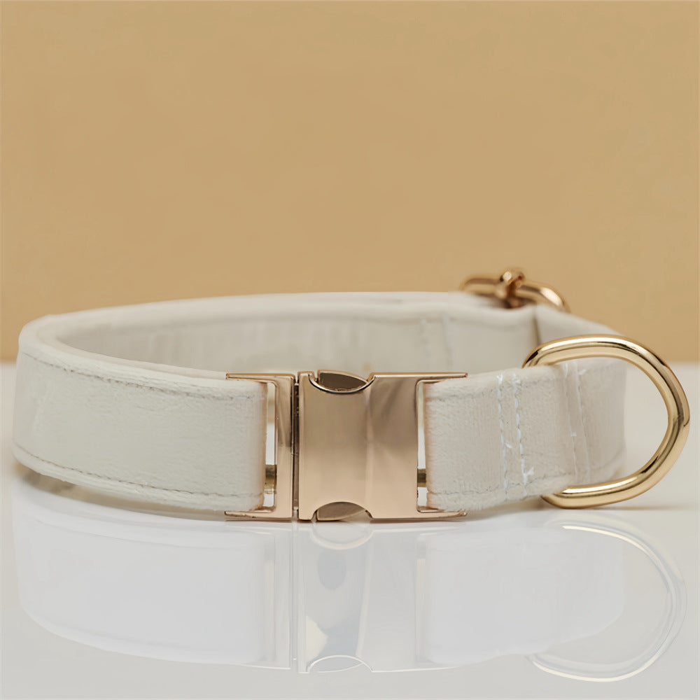 Beige Durable Dog Collar with Metal Buckle - Adjustable Nylon Pet Collar