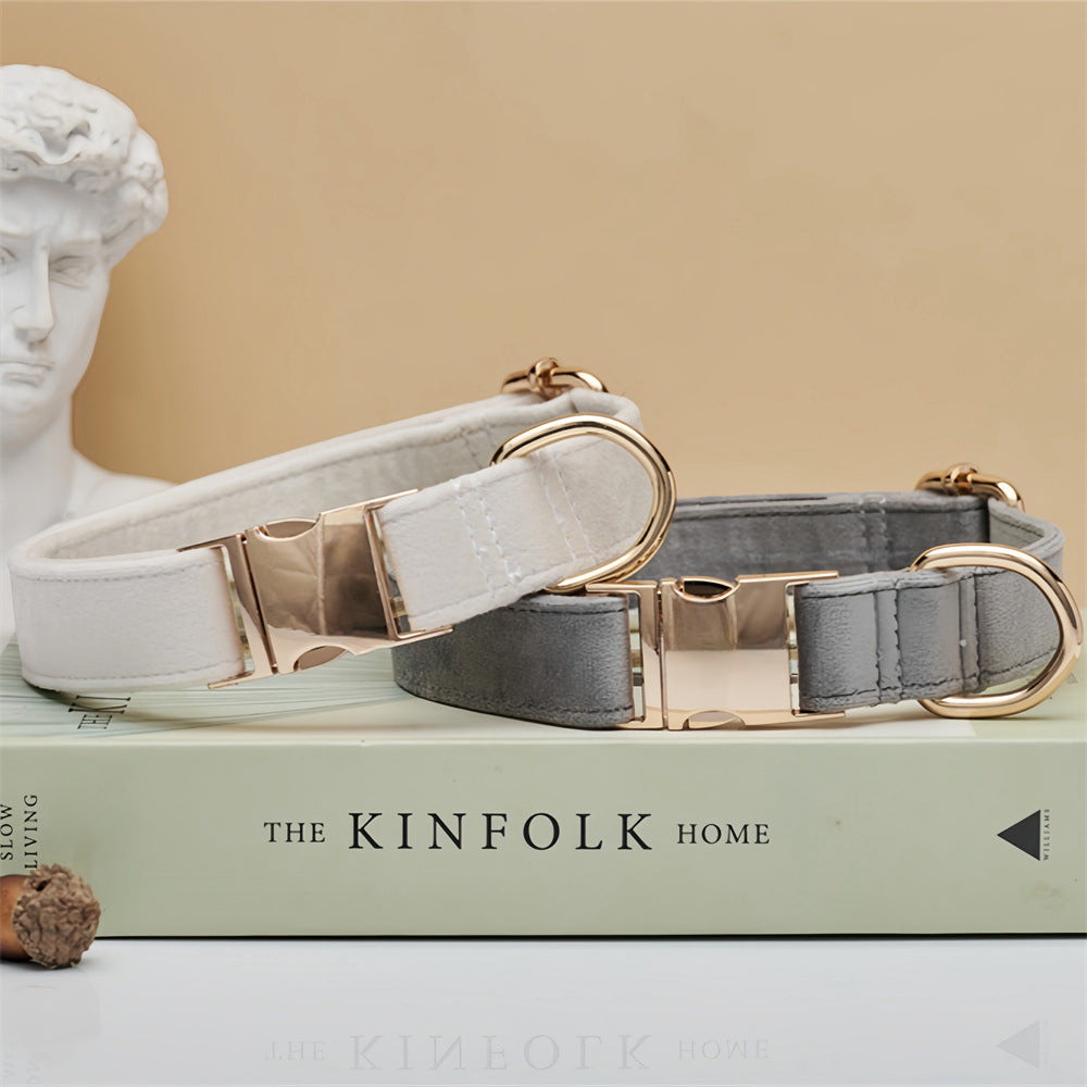 Beige Durable Dog Collar with Metal Buckle - Adjustable Nylon Pet Collar