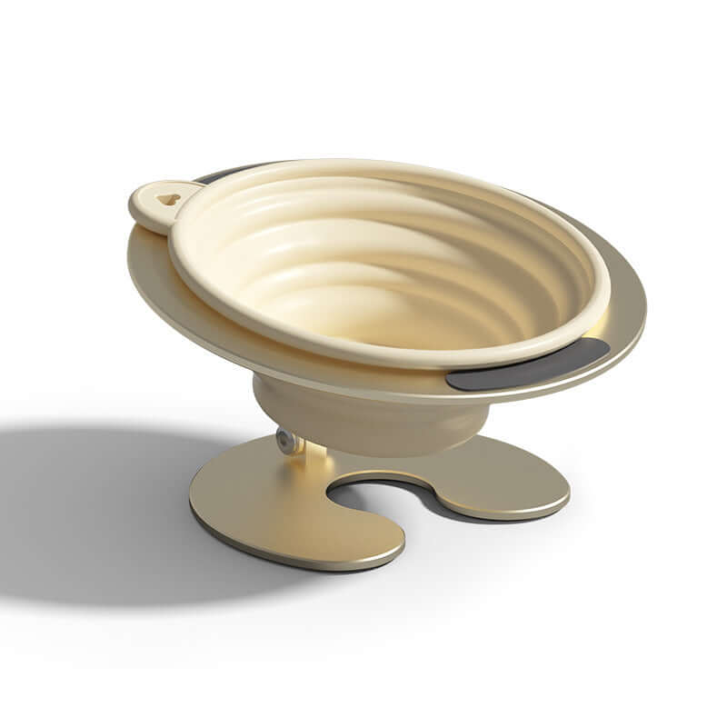 Foldable Elevated Pet Bowl Set - Tilted Ergonomic Cat Feeder with Aluminum Stand & Silicone Bowl