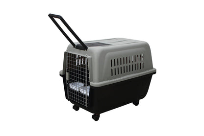 YES4PETS LARGE PLASTIC KENNELS PET CARRIER DOG CAT CAGE CRATE WITH HANDLE AND WHEEL BLACK