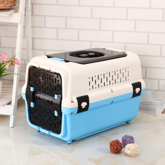 YES4PETS MEDIUM DOG CAT CRATE PET RABBIT CARRIER TRAVEL CAGE WITH TRAY & WINDOW BLUE