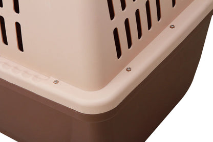 YES4PETS LARGE PLASTIC KENNELS PET CARRIER DOG CAT CAGE CRATE WITH HANDLE AND WHEEL BROWN