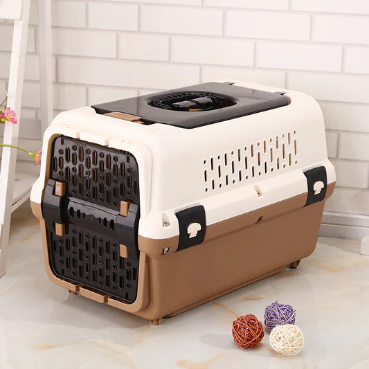 YES4PETS MEDIUM DOG CAT CRATE PET RABBIT CARRIER TRAVEL CAGE WITH TRAY & WINDOW BROWN