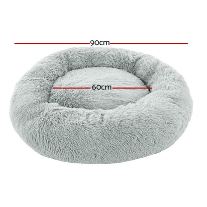 i.Pet Pet Bed Dog Cat 90cm Large Calming Soft Plush White Brown Supplier SKU: PET-BED-D90-WHBR