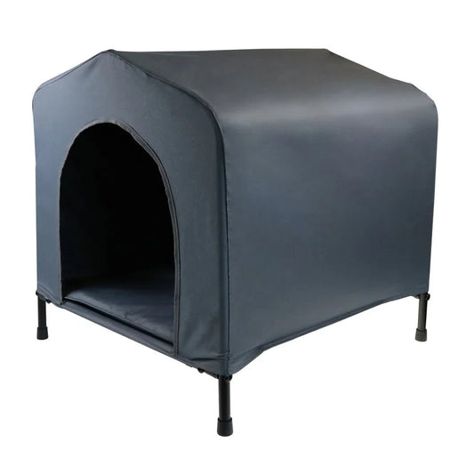 Grey L Portable Flea and Mite Resistant Dog Kennel House W Cushion