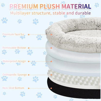 Fluffy Donut-Shaped Pet Bed- Soft, Cozy, and Anti-Anxiety for Dogs and Cats, Machine Washable khaki Size:L 90*65*20cm