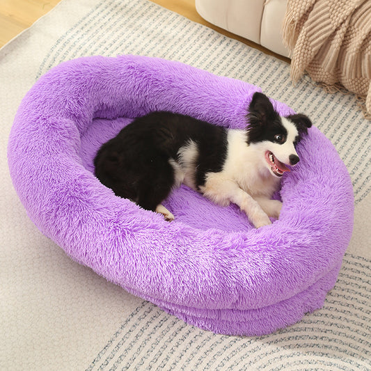 Fluffy Donut-Shaped Pet Bed- Soft, Cozy, and Anti-Anxiety for Dogs and Cats, Machine Washable Purple Size:M 75*55*18cm