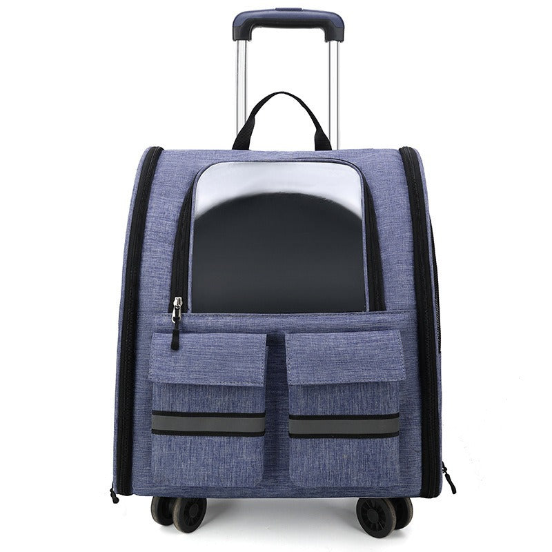 Light Blue 3-in-1 Pet Carrier: Rolling Backpack with Collapsible Design