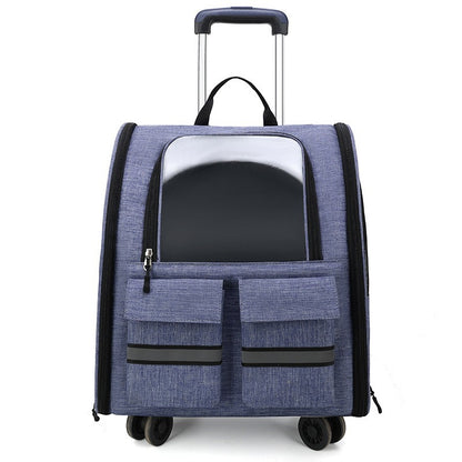 Light Blue 3-in-1 Pet Carrier: Rolling Backpack with Collapsible Design