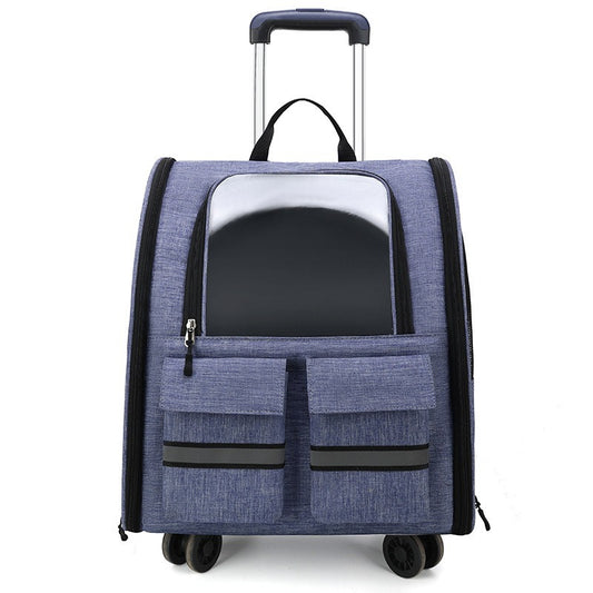 Light Blue 3-in-1 Pet Carrier: Rolling Backpack with Collapsible Design