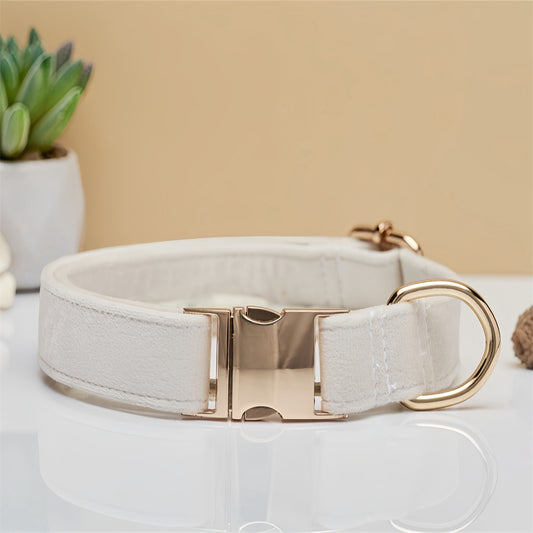 Beige Durable Dog Collar with Metal Buckle - Adjustable Nylon Pet Collar