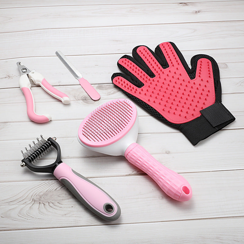 Blue 5-Piece Pet Grooming Kit - Cat & Dog Brushes, Nail Clippers & More