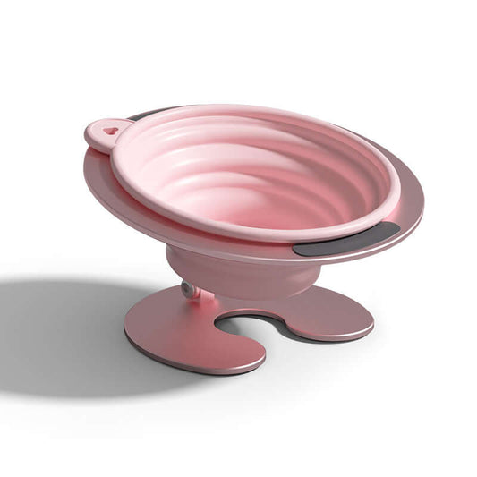 Foldable Elevated Pet Bowl Set - Tilted Ergonomic Cat Feeder with Aluminum Stand & Silicone Bowl
