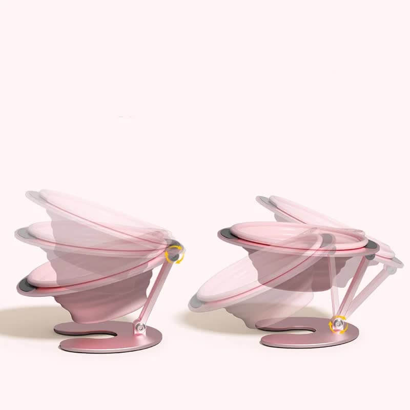Foldable Elevated Pet Bowl Set - Tilted Ergonomic Cat Feeder with Aluminum Stand & Silicone Bowl