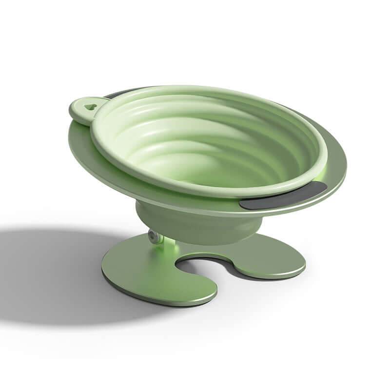 Foldable Elevated Pet Bowl Set - Tilted Ergonomic Cat Feeder with Aluminum Stand & Silicone Bowl