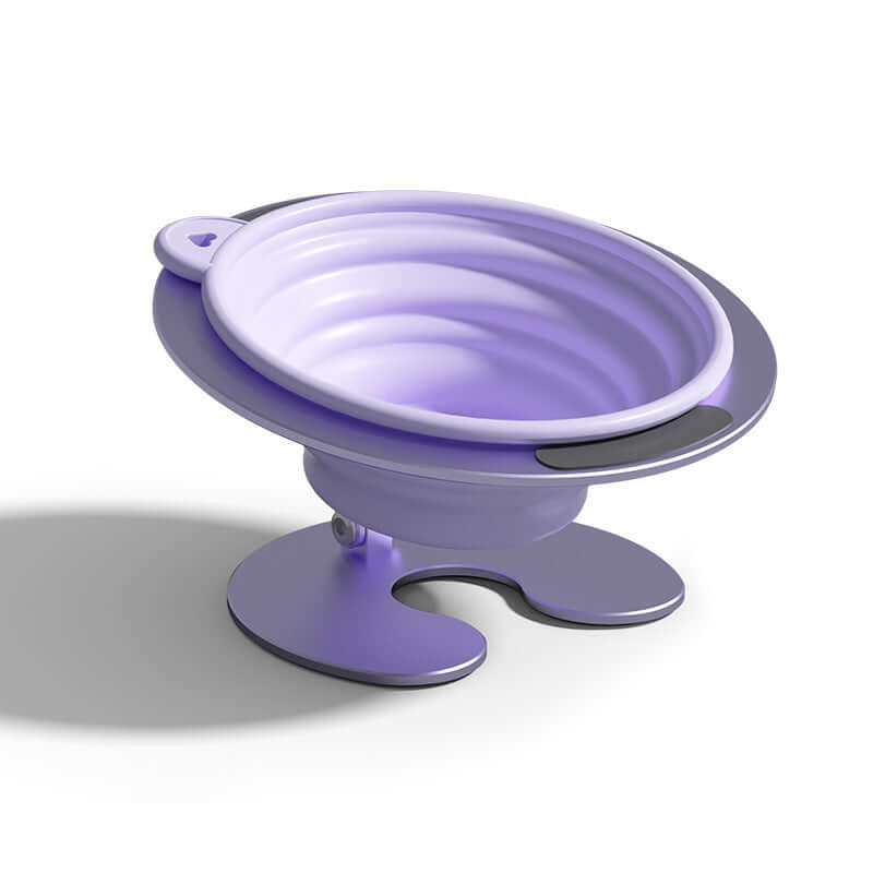 Foldable Elevated Pet Bowl Set - Tilted Ergonomic Cat Feeder with Aluminum Stand & Silicone Bowl