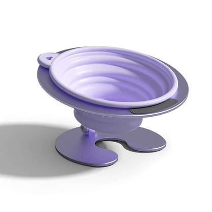 Foldable Elevated Pet Bowl Set - Tilted Ergonomic Cat Feeder with Aluminum Stand & Silicone Bowl
