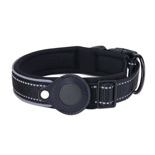 Black Secure Nylon Dog Collar with Built-in Apple AirTag (not included) Holder Case - Pet Tracker Accessory