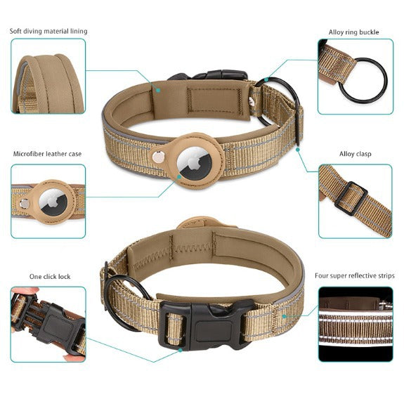 Red Secure Nylon Dog Collar with Built-in Apple AirTag (not included) Holder Case - Pet Tracker Accessory