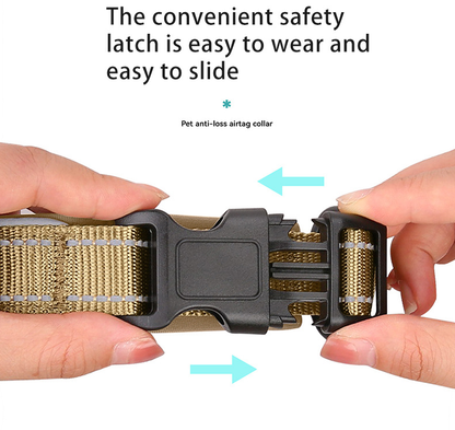 Khaki Secure Nylon Dog Collar with Built-in Apple AirTag (not included) Holder Case - Pet Tracker Accessory