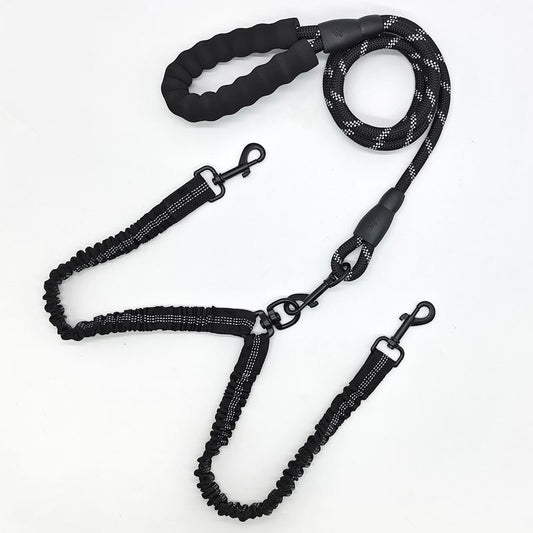 Black Pet Double-Ended Rope + 1.5M Leash - Easy to walk two dogs, tangle-free design